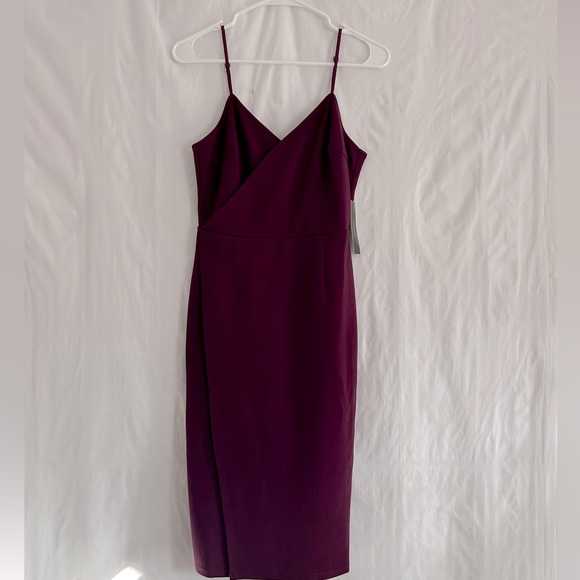 Lulus Have You Heard Plum Purple Surplice Midi Body Con Dress Size Small - Picture 2 of 12